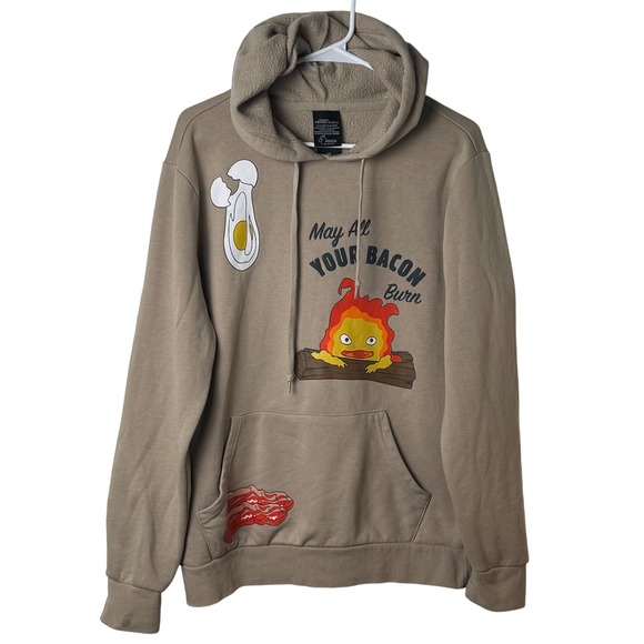 Our Universe Other - Studio Ghibli Howls Moving Castle Hoodie Mens SM Tan Calcifer Bacon Burn Graphic